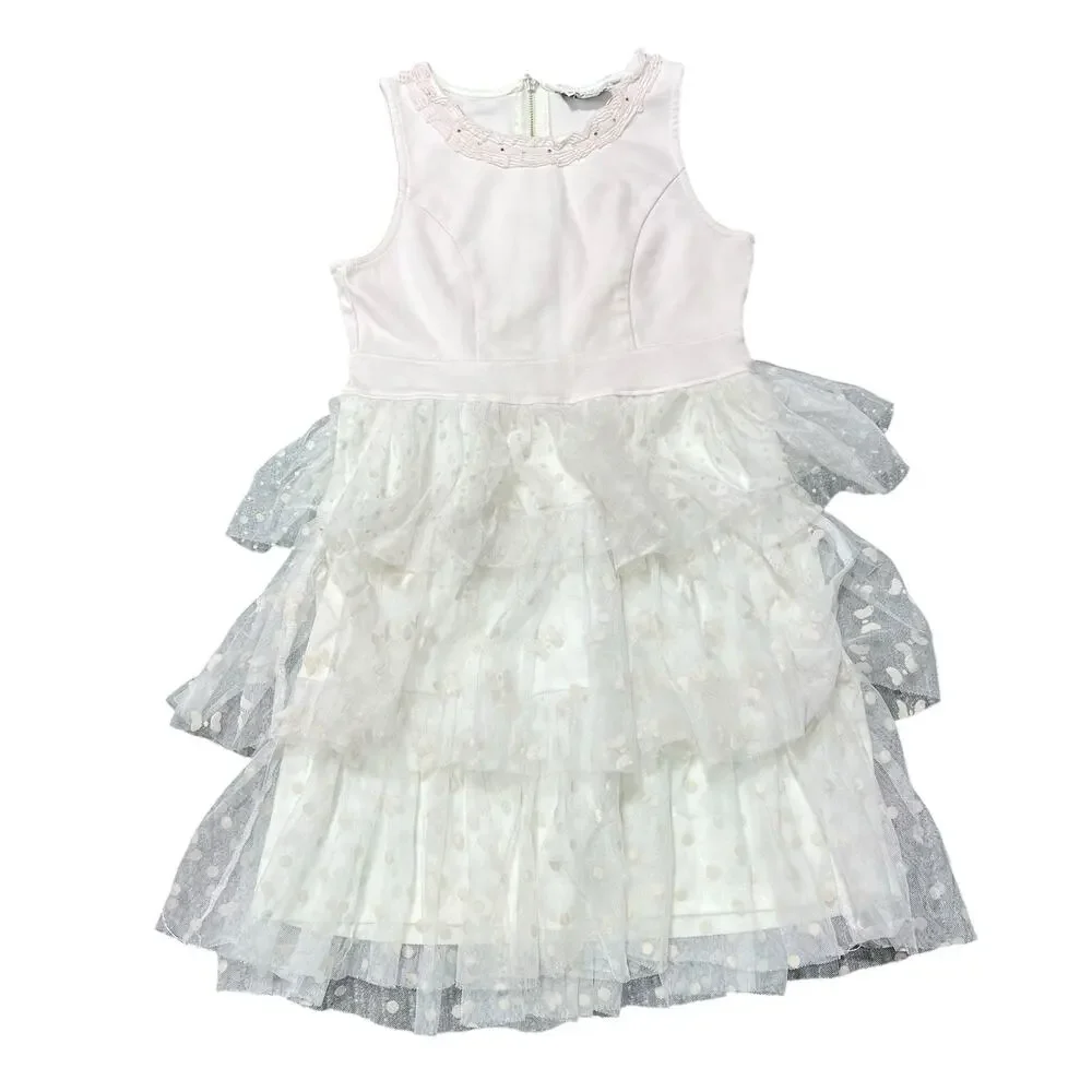 D Signed by Disney Girls Party Dress Polka Dot Layered Tulle Blush Pink Cream
